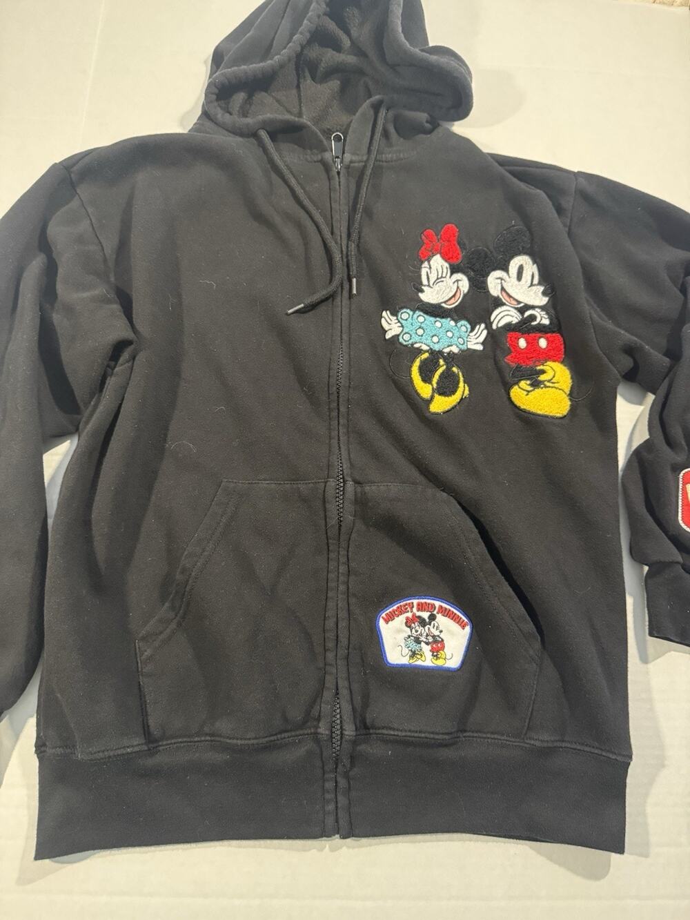 Disney Mickey Mouse Women’s Fleece Full Zip Hoodie Pockets Black M